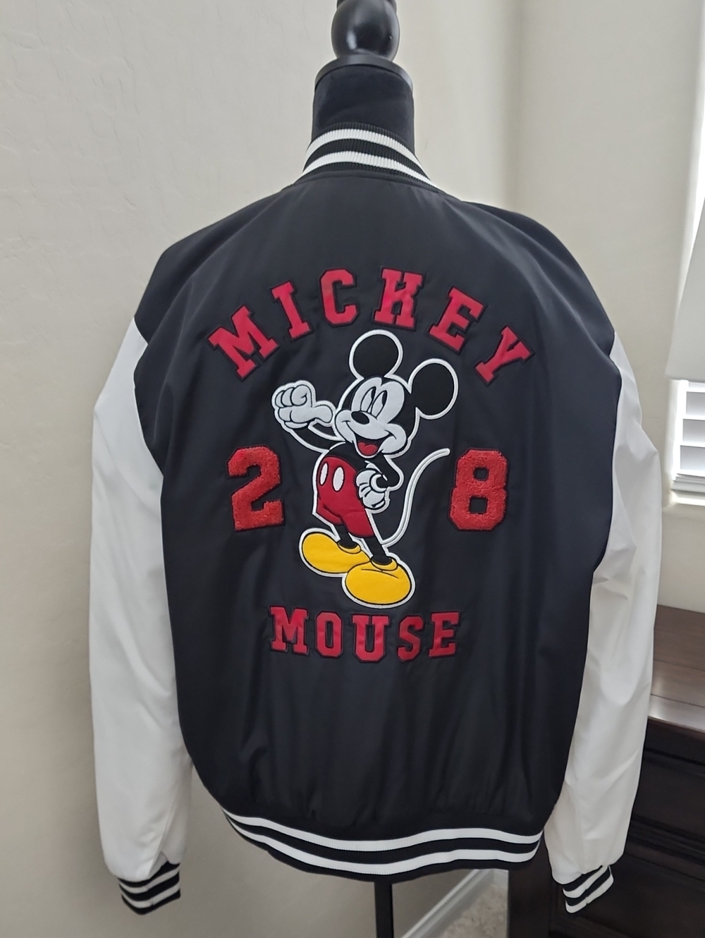 Disney Black & White Bomber Jacket with Red and Yellow Mickey Graphic